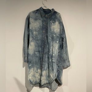 We the Free, long denim acid wash button up shirt